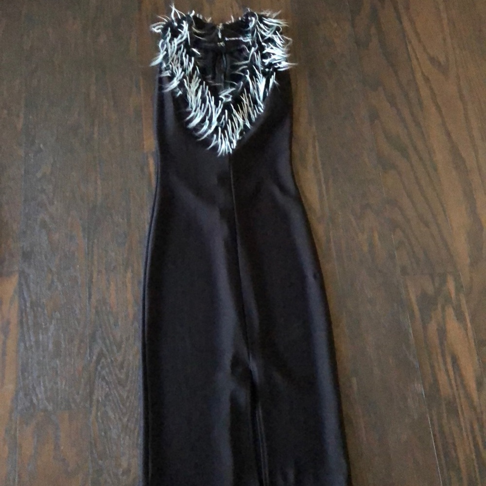 Couture evening gown w faux fur collar ..fitted